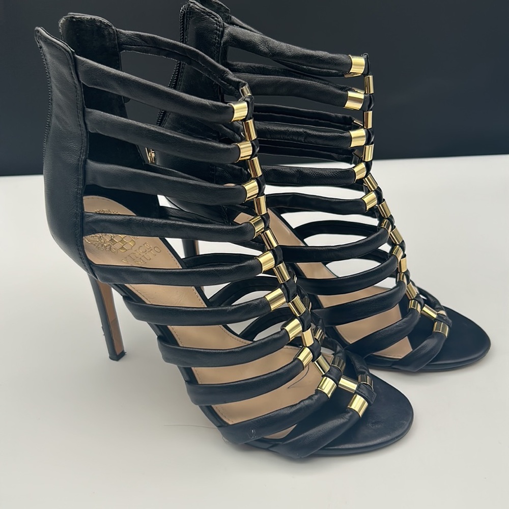 Vince Camuto Black and Gold Heels